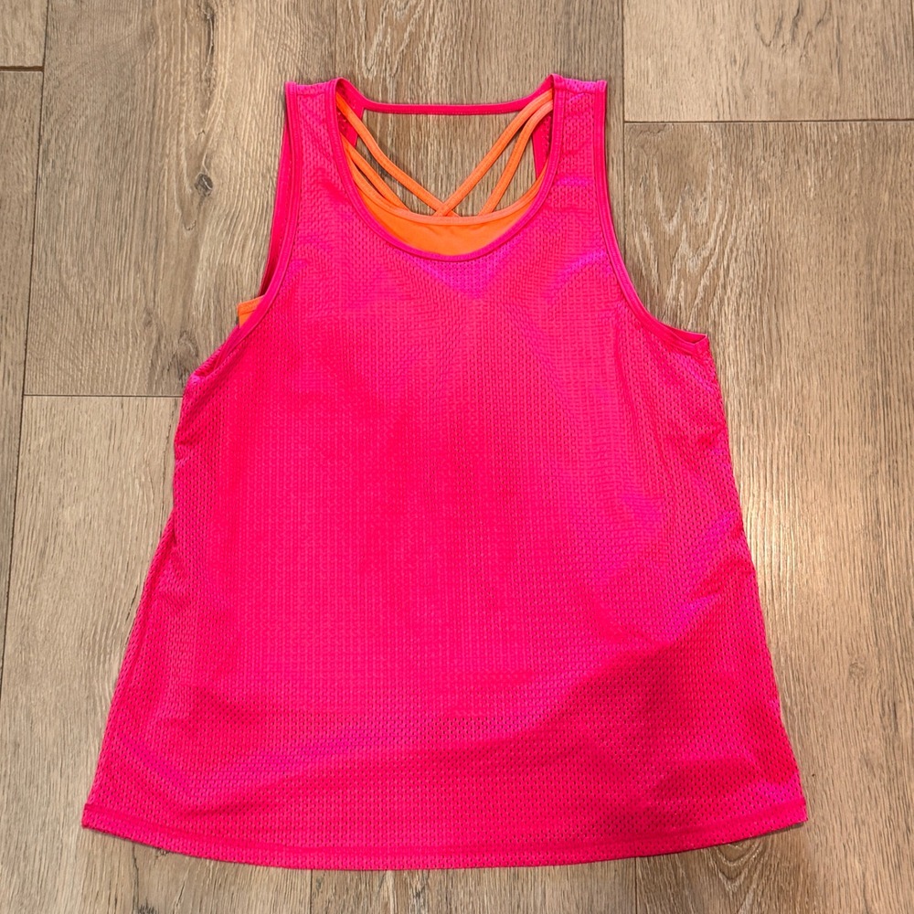 Ideology Girls Medium M Active Tank‎ Top Hot Pink Orange Criss-Cross Back